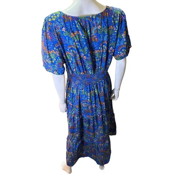 SUGARLIPS V-Neck Smocked Waist Tiered Maxi Dress Cotton Spring Easter XL EUC - Picture 4 of 7